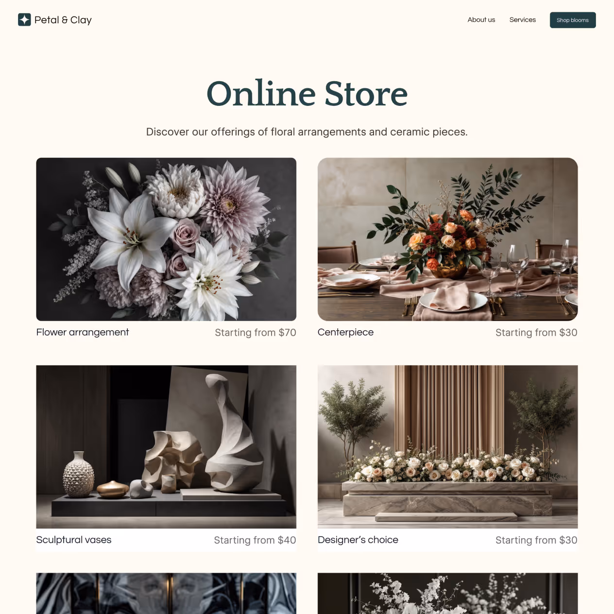 A screenshot of an online store page generated by AI site builder.