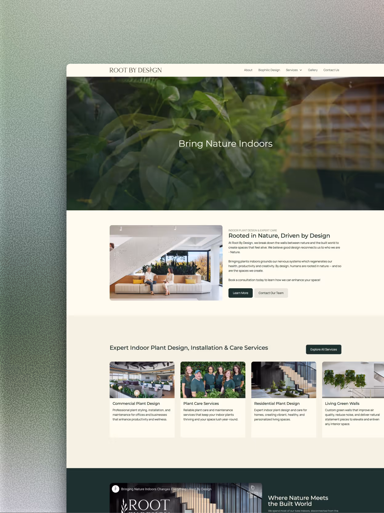 A screenshot of the "Root by Design" website.