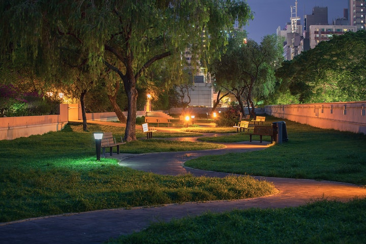 setting up garden with solar power lighting